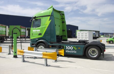 Electric eHGV charges at EV depot