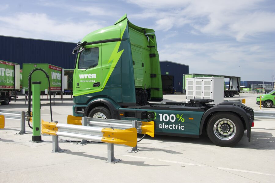 Electric eHGV charges at EV depot
